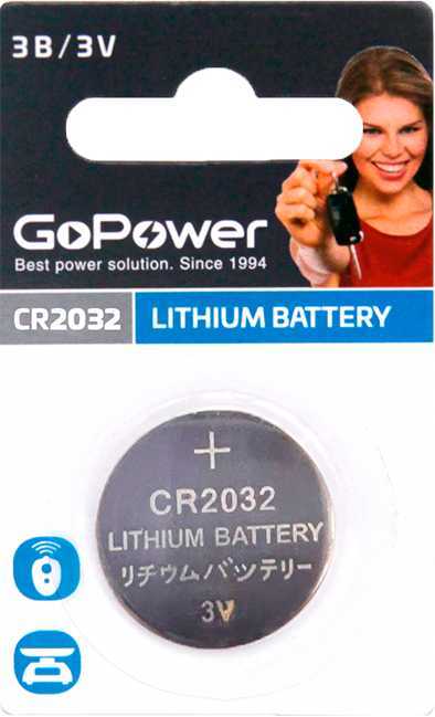 Батарейка GoPower CR2032 BL1 Lithium 3V Элементы питания (батарейки) фото, изображение